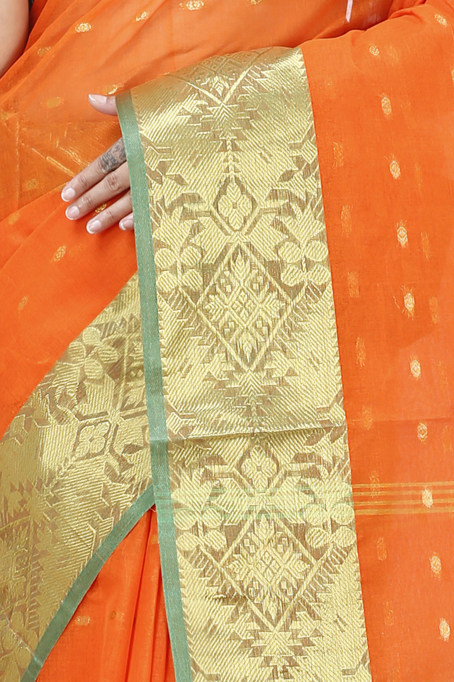 Orange Pure Cotton Gopa Tant Saree (925)
